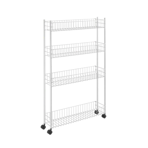 Metaltex MX341434 Fino-4 extra keskeny 4 polcos gurulós tároló, fehér, 58x16x95 cm