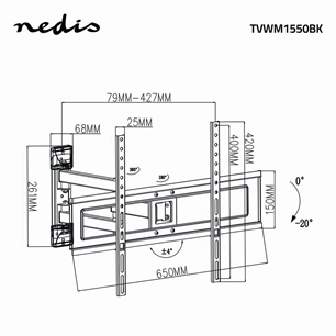 Nedis TVWM1550BK szabadon mozgatható fali TV-tartókonzol