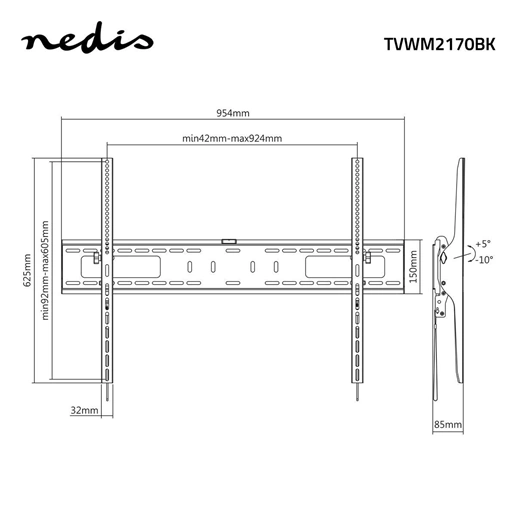 Nedis TVWM2170 dönthető fali TV konzol, 60" - 100" méretig