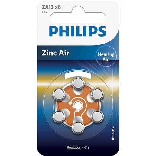 Philips ZA13B6A/00 Minicells akkumulátor hallókészülékhez, cink-levegő, 1.4V, 6 db-os kiszerelés