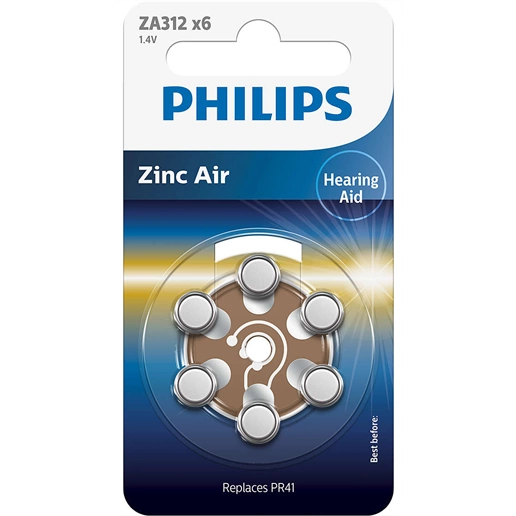 Philips ZA312B6A/00 Minicells akkumulátor hallókészülékhez, cink-levegő, 1.4V, 6 db-os kiszerelés