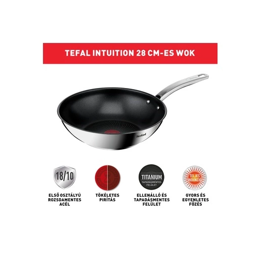 Tefal B8171944 Intuition rozsdamentes acél wok serpenyő 28 cm