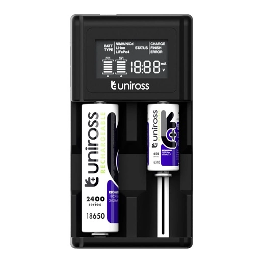 Uniross UCX004 kompakt LCD gyorstöltő Li-ion/Ni-MH/LiFePo4 akkuk töltésére