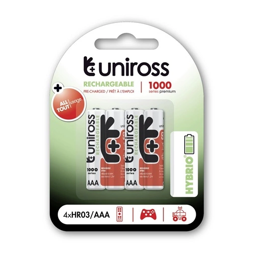 Uniross UH4AAA1000 HYBRIO AAA/mikro 1,2V 1000mAh Ni-MH akkumulátor 4db/csomag